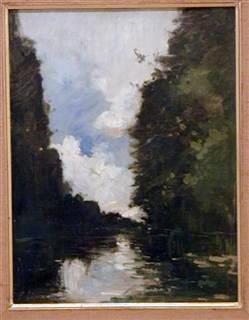 Landscape with River, oil on cardboard mounted on canvas 