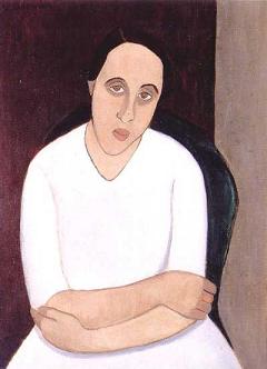 נטלי קרמר, דיוקן אישה צעירה בשמלה לבנה, שמן על בד, 73x54