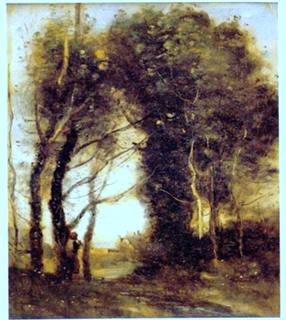 נגן החליל מתחת לעצים, 1870 בקירוב, שמן על בד