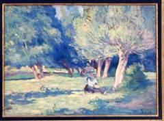 Near Vernon, Lady in a Park  or Les près d Árcy-sur-Cure (Yonne), 1907, oil on paper mounted on canvas