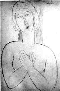 אישה, ידיה שלובות על חזה  או ראש של אישה, 1914 , עפרון