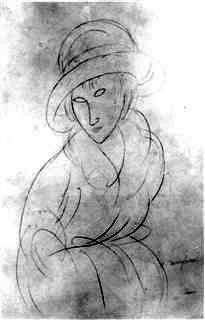 דיוקן של ג'ין הבוטרן עם כובע ומעיל, 1917 , עיפרון 