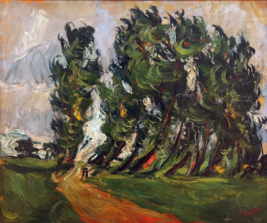 Path in Forest with Two Children, oil on canvas